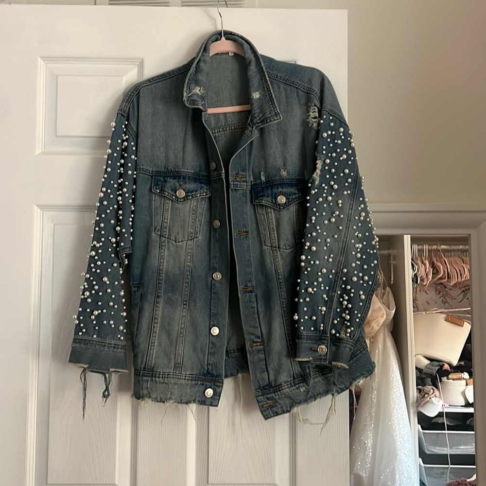 Sunset+Spring Pearl Embellished Jean Jacket